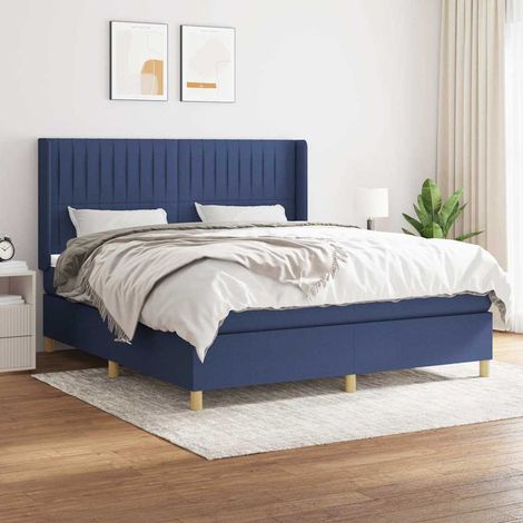 Cama box spring con colchón tela azul 180x200 cm (1/5)