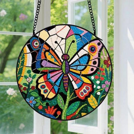 Suspension en vitrail - Attrape-soleil minimaliste en verre, décoration maison colorée, cadeau Fête des Mères, Anniversaire pour femme, homme 12,5 cm (1/5)