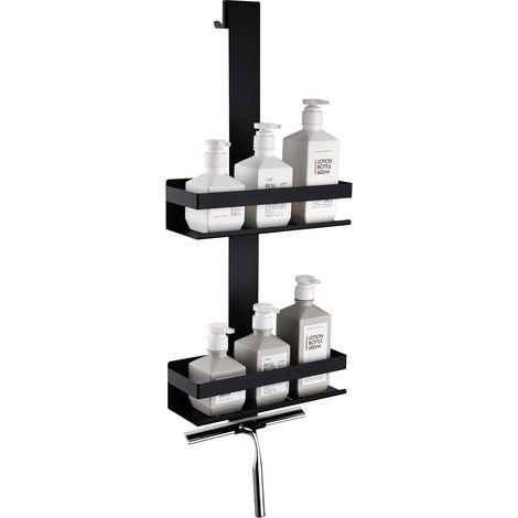 Etagere Douche Suspendue, Double Couche Support de Douche Suspendu en Acier Inoxydable, Panier de Douche Suspendu en Noir Mat, étagère de Douche Suspendue en Verre pour Salle de Douche (1/5)