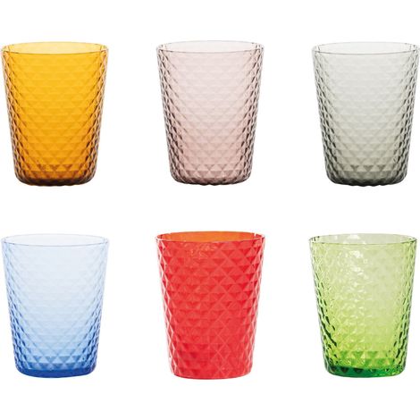 Zafferano Lot De 6 Verres Gobelets Isolano En Verre Soufflé À La Bouche Et Fait Main, Texture Effet Diamant, Couleurs Assorties, Élégance De La Table
