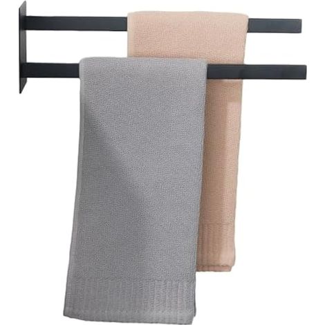2 Barre Porte Serviette sans Percage, Longueur 38 CM, Support Serviette Adhesif Carré, Porte-Serviette en Acier lnoxydable SUS304, Noir (1/5)