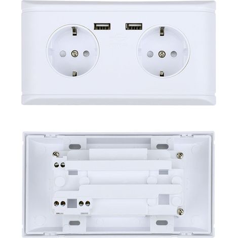 Prise murale multifonctionnelle avec fiche EU, double port USB pour charge de téléphone 250V (1/5)