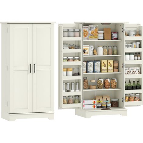 Küchenschrank mit 5 verstellbaren Einlegeböden, Sideboard mit Türen, Küchenmöbel 60x40x120 cm, cremefarbene Holzmaserung, verstellbare Ablage für Geschirr und Vorräte.