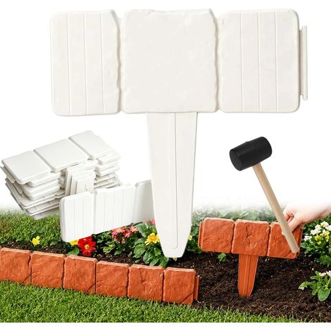 Bordure de jardin Blanc effet pierre 2,5m : 25x23cm, emboîtable. Polypropylène durable, installation facile. Barrière anti-herbe. (1/5)