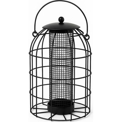 Mangeoire à cacahuètes anti-écureuils - Mangeoire à noix suspendue en métal noir de 24 cm, adaptée aux petits oiseaux (1/3)