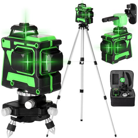 – Niveau laser 3D 12 lignes – Lumière verte – Portée 30m – Précision ±0.2mm/m – Avec trépied, support mural et sac de transport - 12-line