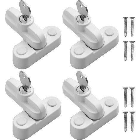 4PCS Sécurite Fenêtre Anti Effraction en Alliage de Zinc, Verrou Porte Coulissante avec Clé, Vis de Fixation pour Protection Enfant, Maison, Camping-car - Blanc (1/5)