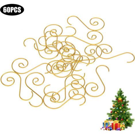 Mini crochets métalliques polyvalents en forme de S, 60 pièces, support d'arbre de noël, décoration (or) (1/5)