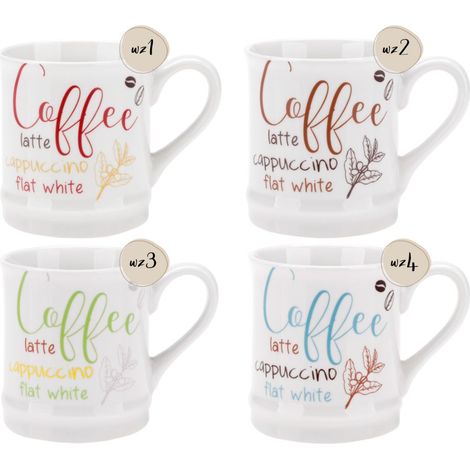 Taza de porcelana Coffee Break con asa, 300 ml, porcelana New Bone, ideal como regalo para café o té, con la inscripción "Caffee", juego de 4 piezas.