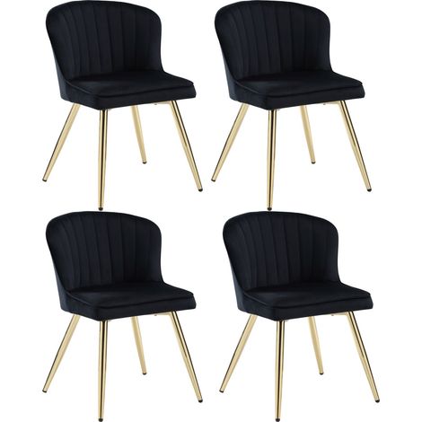Wahson Dining Chairs 4Pcs in Velvet Modern Kitchen Chairs with Shell Backrest for Kitchen Living Room Restaurant, Black (1/5)