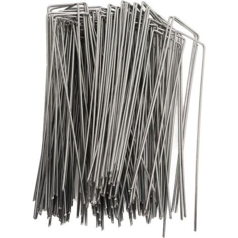 100 Piquet Jardin de Fixation en Acier Galvanisé 4x10cm - Ancrage au Sol Toile paillage Agrafes pour bache Chengqi01