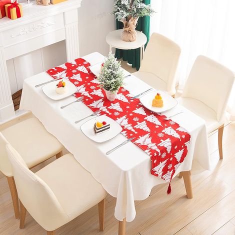 Nappe Noël, nappe imprimée coton et lin, lavable, décoration table Noël, rectangle (1/3)