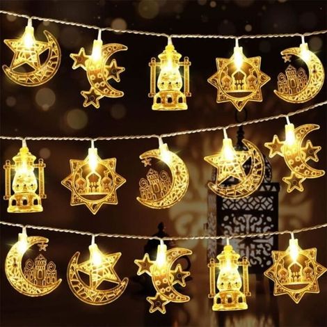 String Lights - Ramadan Eid String Lights - Battery Operated Star and Moon Lantern - 1.5M - 10 LEDs - Warm White (1/4)