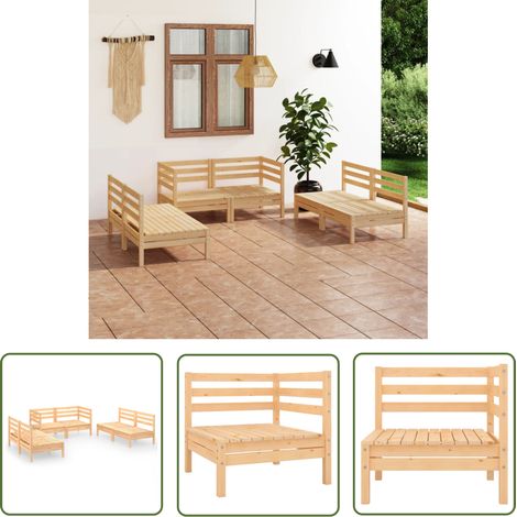 The Living Store Salon de jardin 6 pcs Bois de pin massif - Salon De Jardin - Mobilier De Jardin - Set De Salon De Jardin - Meubles En Bois - Bois De Pin (1/5)