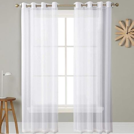 Cortina de voile blanca de 134 x 210 cm, poliéster/opaca y aislante térmica, cortinas transparentes para interiores, ideales para dormitorio, ventana, sala de estar, dormitorio, blanco. (1/4)