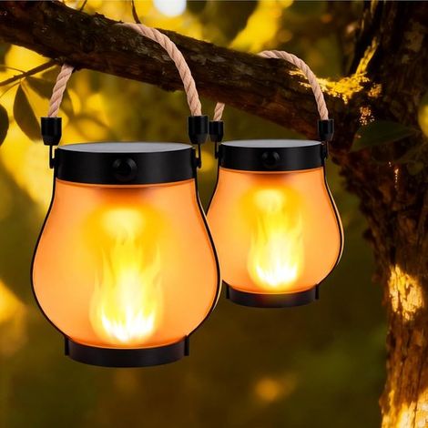 Iluminación solar para exteriores, Iluminación solar para camping, Resistente al agua, Funciona con USB y energía solar, Lámparas de llama (1/5)