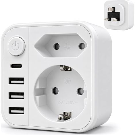 6 en 1 Adaptateur Prise Anglaise UK 3250W Adaptateur Portable de Voyage (1/5)