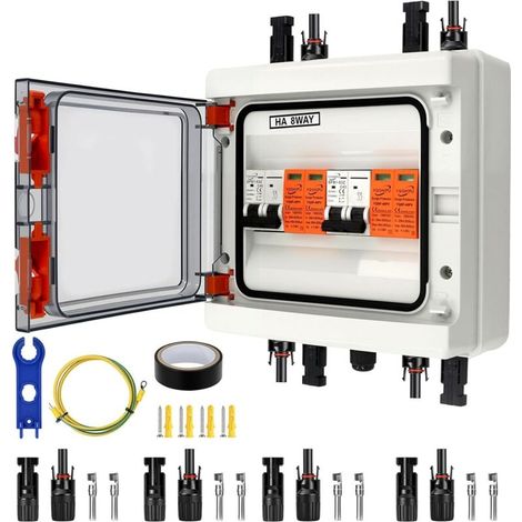 Photovoltaik-Anschlussdose mit Überspannungsschutz und Leitungsschutzschalter DC 1000V 40A IP65 2 Eingänge / 2 Ausgänge – Blitz- und Überspannungsschutz – für Solarmodule (1/4)