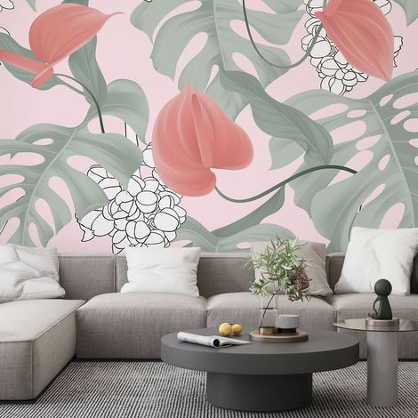 Papier peint panoramique - Feuilles tropicales - 130 cm x 73 cm (1/4)