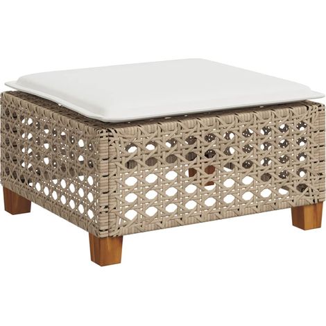Tabouret de jardin， Pouf de jardin，Repose-pied et coussin beige 63,5x56x32cm résine tressée CFW44858 (1/5)