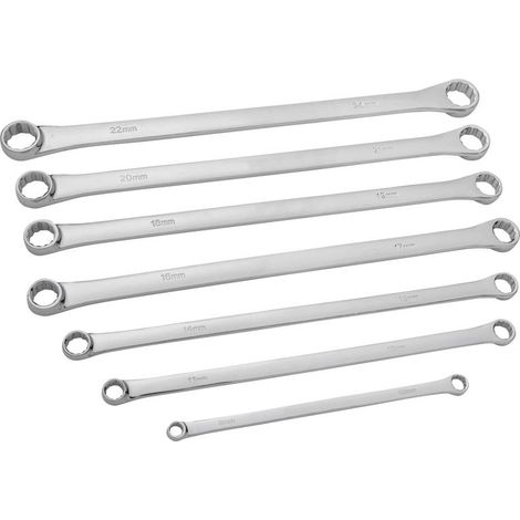 BlueSpot 7pc Extra Long Ring Spanner Set Aviation Double Ended Wrench 8 - 24mm