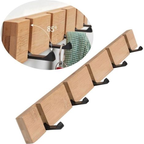 Patère Murale de 5 Crochets rétractables, Porte Manteau Mural pour Suspendre Manteaux écharpes, Sacs à Main et Autres, Naturel (1/4)