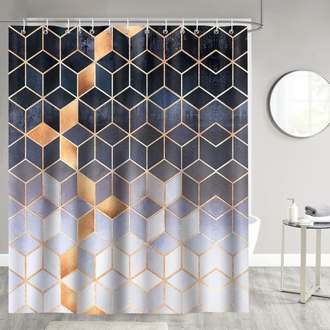 Geometrischer Duschvorhang in grauem Marmor-Design, 180 x 180 cm