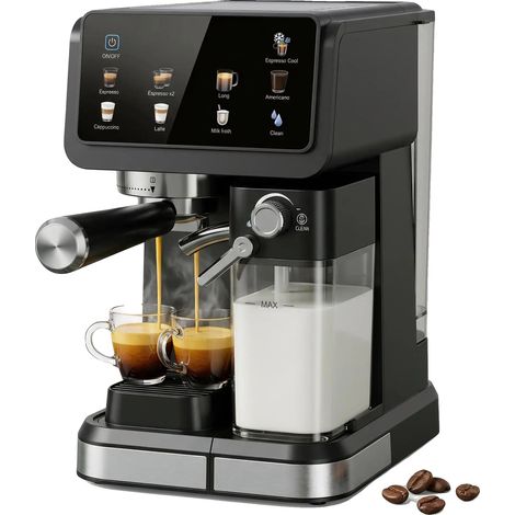 Espressomaschine, 20 bar Pumpendruck, Edelstahl, 6 Kaffeeprogramme, automatischer Milchaufschäumer, 1450 Watt (1/5)