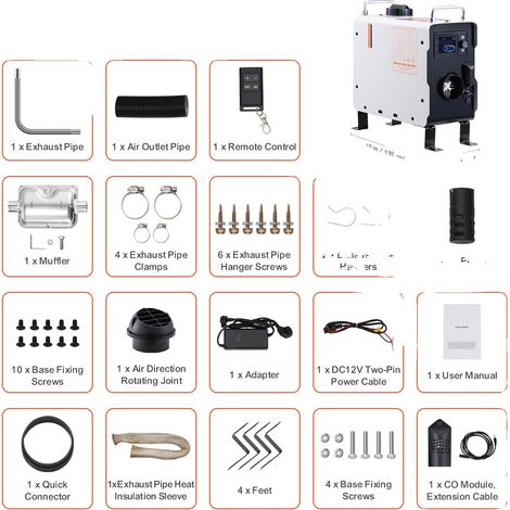 Chauffage au diesel, Télécommande, Alarme CO, 2KW (1/2)