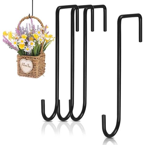 Filiyano-Supports de suspension pour paniers suspendus (lot de 4), crochets de clôture noirs robustes en acier, pour plantes d'intérieur et (1/5)