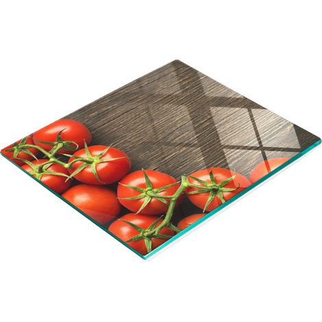 Planche à découper en verre avec motif de tomates sur fond bois, 60 x 52 cm (1/5)