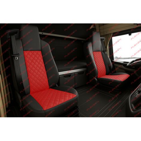 Set 1+1 Sitzbezüge aus Kunstleder für MAN TGX EURO 6 ab 2021 - rot-schwarz