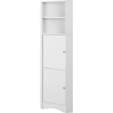 Armoire d'angle blanche, 36,5x36,5x155 cm, 2 compartiments, tablette réglable, pour salle de bains, gain de place (1/5)