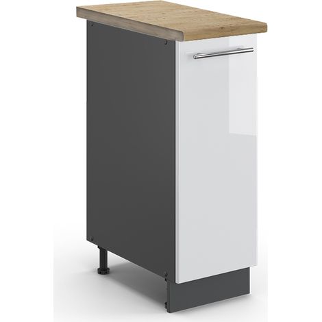 Armadio cucina dispensa alto Fame-Line, Bianco lucido, 30 cm , PL Rovere, Vicco