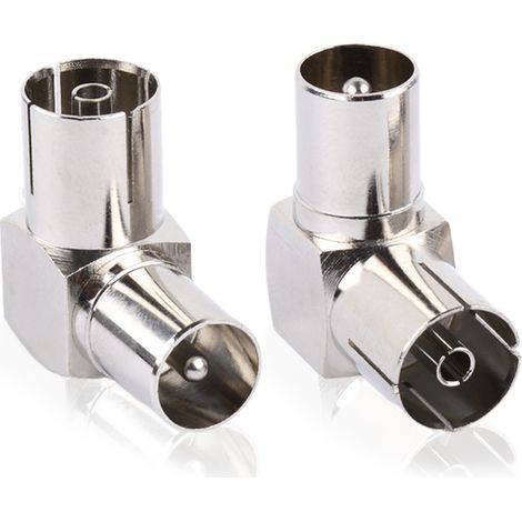 Adaptateur Coaxial TV - Connecteur Mâle vers Femelle Angle Droit - 2 Pièces - Fréquence 5 à 1000 MHz - Pour Antenne Terrestre et Satellite (1/5)