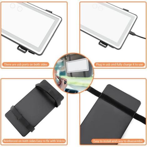Miroir De Courtoisie Voiture avec 60 lumières à LED, Miroir pour Voiture Pare-Soleil, Miroir de Maquillage avec Interrupteur (1/4)