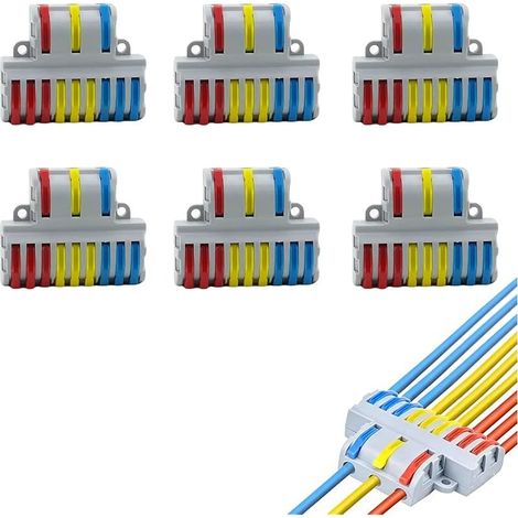 6pcs SPL-93 Compact Quick Connect Terminals Spring Connector with 3 Inputs and 9 Outputs, Flame Resistant for Electrical Wiring, Domino Electric (1/5)