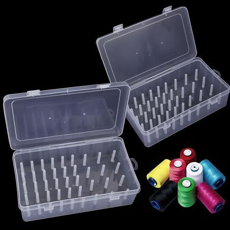 2 scatole portaoggetti, filo da cucito, plastica trasparente, 42 rocchetti, due misure, accessori per cucito domestico (1/5)