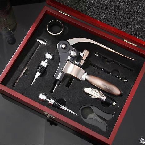 Coffret cadeau ouvre-bouteilles à vin - 8 tire-bouchons avec étui en bois, kit d'ouvre-bouteilles en acier inoxydable pour anniversaires et mariages (1/5)