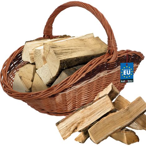 Kaminkorb aus Weide für Brennholz mit Griff