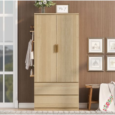 Kleiderschrank 70x50x170 cm aus MDF und Sperrholz, Holzfarbe, 2 Schubladen – MEUBLIV (1/5)
