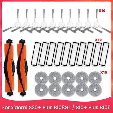 Pièces détachées pour aspirateur robot Xiaomi S20+ Plus B108GL / S10+ Plus B105 : brosse latérale rotative, filtre HEPA, chiffon de nettoyage et accessoires. (1/5)