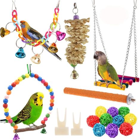 Juguetes para aves, juguetes para morder aves juguete de madera campana