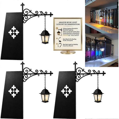 Lanterne de bibliothèque - Éclairage décoratif pour étagère, lampe de chevet LED vintage à lumière chaude pour étagère en bois, petite lampe de table de nuit (1/5)