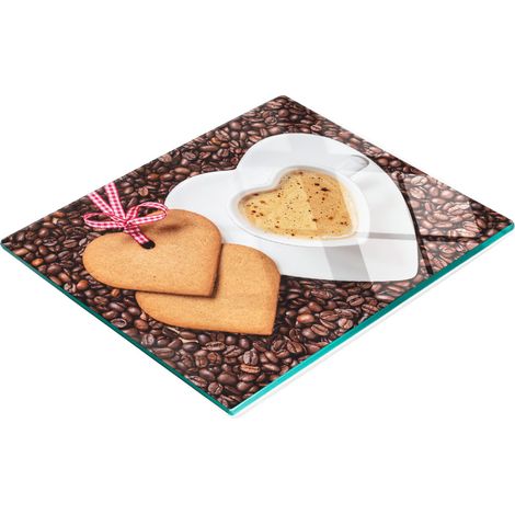 Tabla de cocina de vidrio duradera y elegante con estampado de caf茅 y pan de jengibre, 60x52 cm.