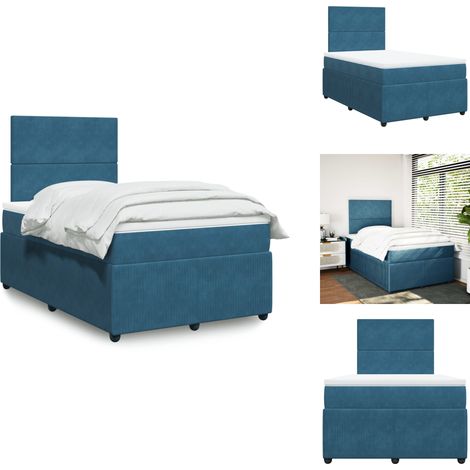 Sommier à lattes de lit et matelas bleu foncé 120x190cm velours - Sommier À Lattes De Lit - Sommiers À Lattes De Lit - Lit - Meuble De Chambre À Coucher (1/5)