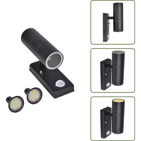LED-Wandleuchte Edelstahl Zylinderform Schwarz mit Sensor - LED-Wandleuchte - Edelstahl - Outdoor Beleuchtung - Bewegungsmelder - Gartenbeleuchtung (1/5)