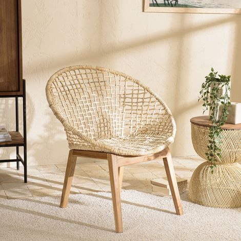 SIXTINE - Fauteuil beige dossier arrondi assise en rotin (1/5)