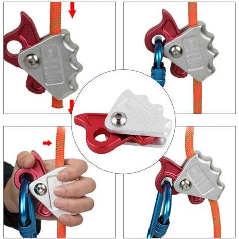Dispositif de blocage automatique de corde pour la protection antichute – en alliage d'aluminium haute résistance – compatible avec les cordes de 9 à 12 mm – protection pour l'escalade en extérieur (1/4)