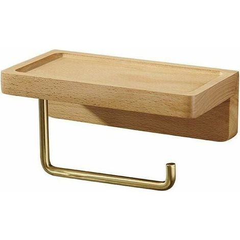 Toilet paper holder, double installation, solid beech wood dispenser, wall-mounted toilet paper holder, self-adhesive, rounded corners, paper roll holder, decor for bathroom, kitchen ( MUMU (1/4)